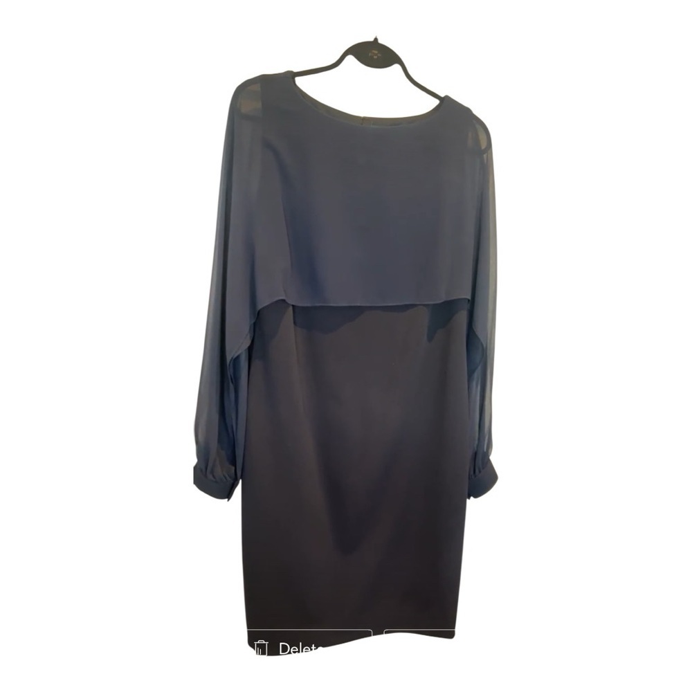 Lauren Ralph Lauren Navy Sheer Sleeve Midi Shift Cocktail Dress Size 14